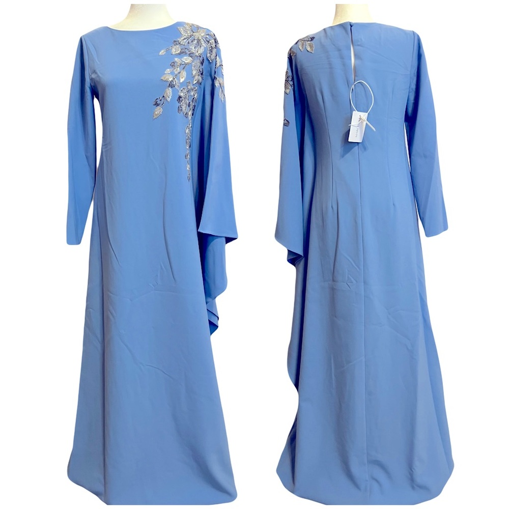 Rare NWT Marchesa Notte Long Sleeve Caped Gown in Light Blue